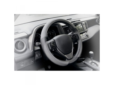 Оплетка, иск. кожа с перфорацией, серая/черная, 38 см / M